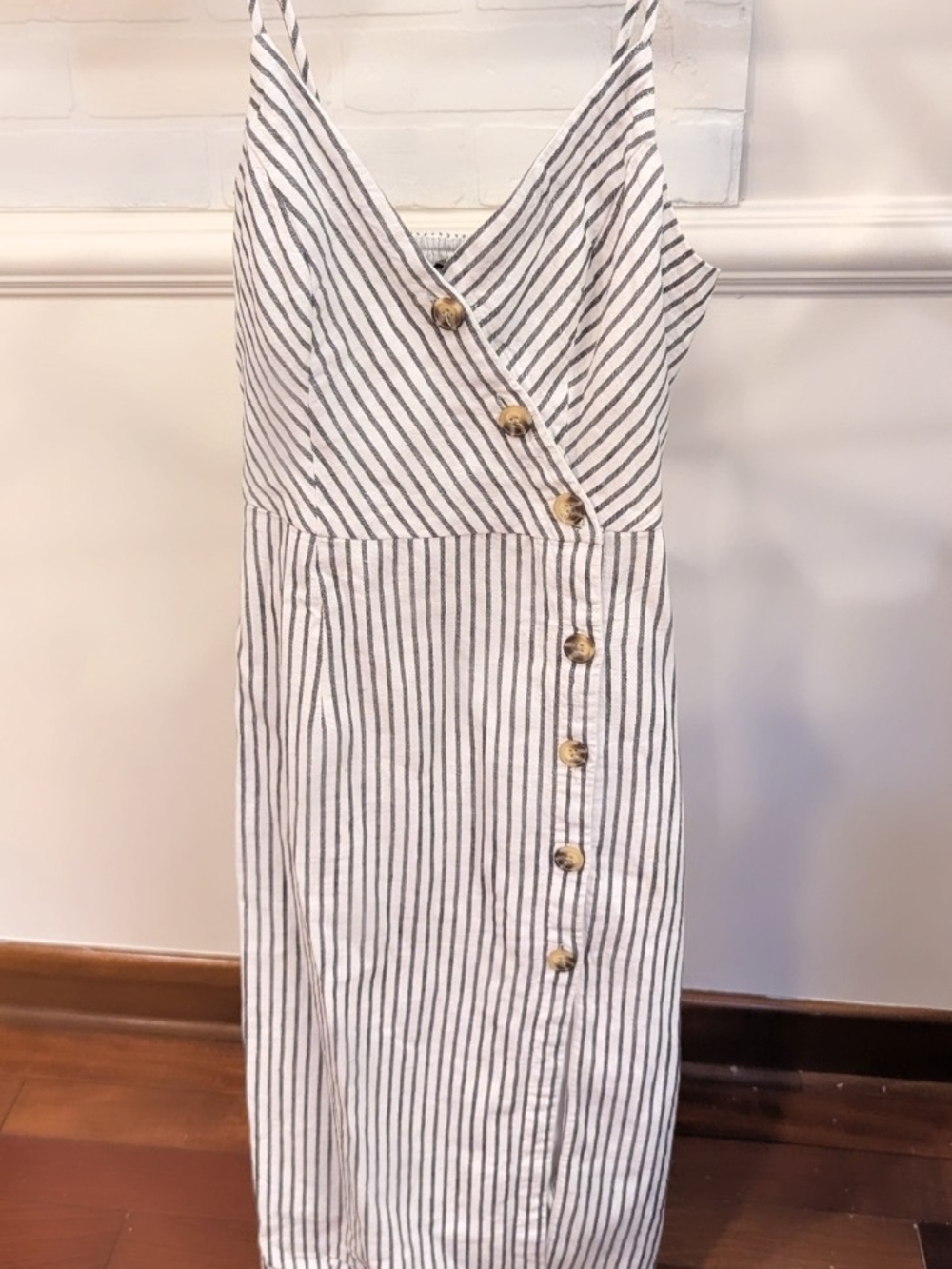 Abercrombie & Fitch White Dress with Black Pinstripes & Gold Buttons